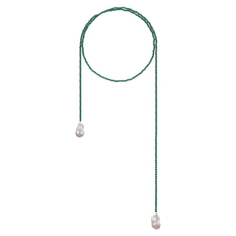 French Niche Emerald Green Pointed Crystal Natural Baroque Pearl Necklace Women's Ins High-end Multi-use Long Chain