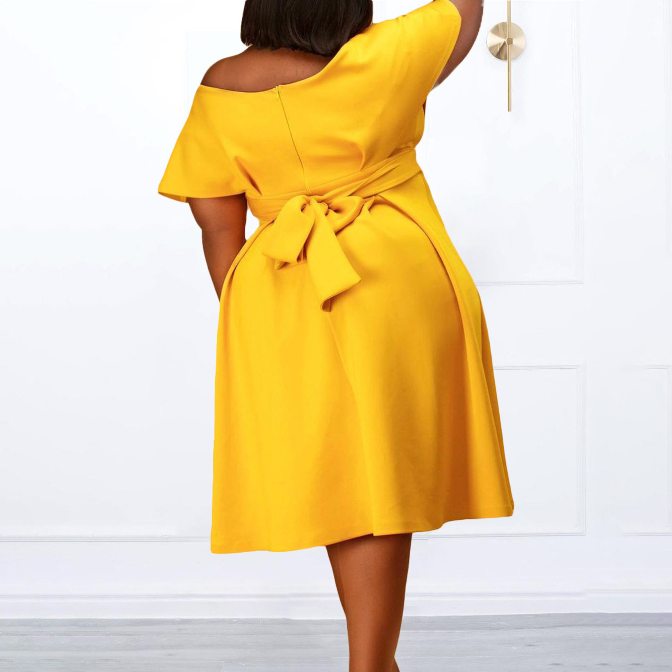 Summer Womens Dress Short Sleeve V Neck Solid Color Plus Size Off Shoulder Casual or Party Wear Wholesale