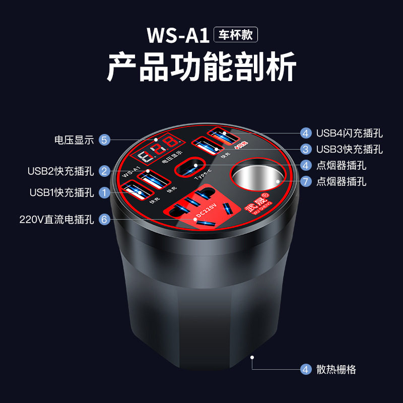 Car inverter 12V24V to 220V power converter multi-function car socket charger mobile phone fast charging