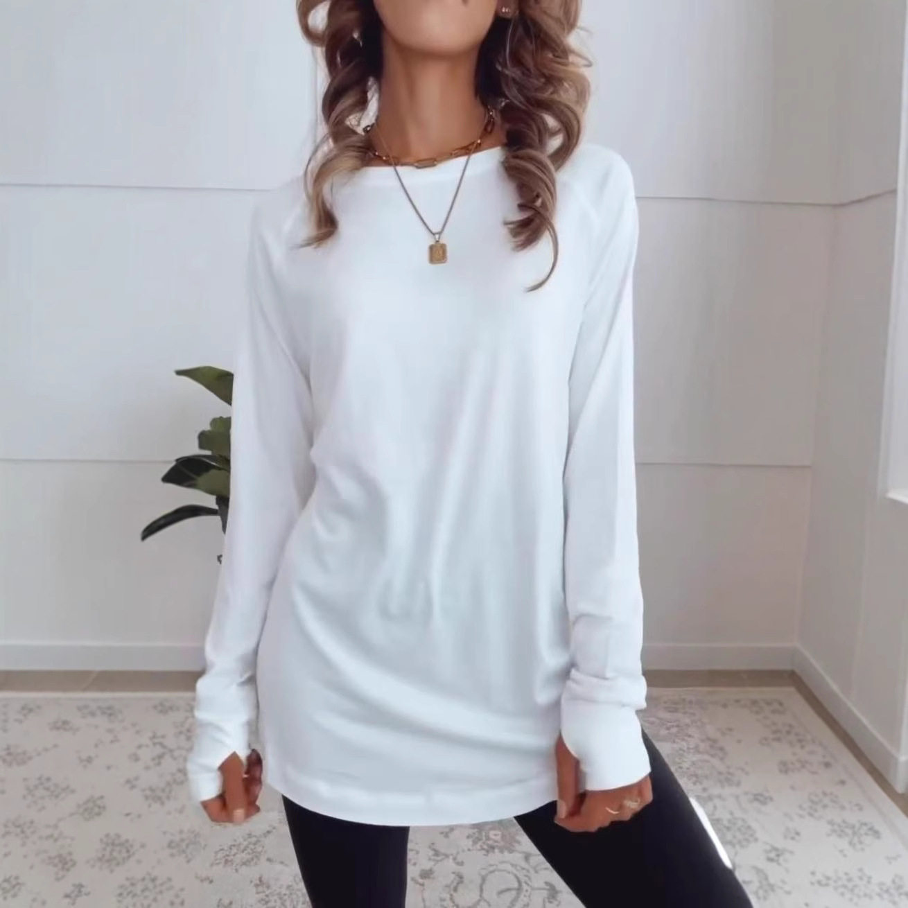 Casual Womens Long Sleeve T Shirt Solid Color Round Neck Versatile Style Summer Wear Wholesale Available