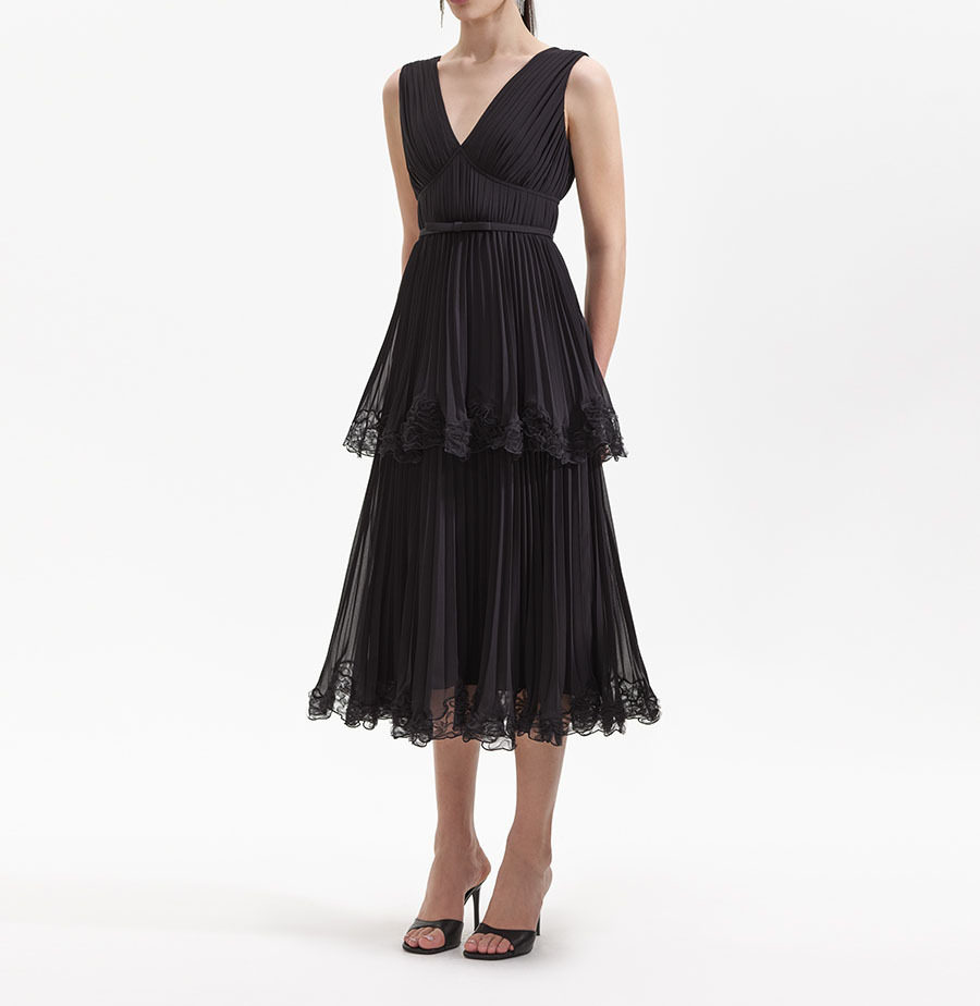 Đầm maxi nữ thắt eo cổ V tay không midi — Xanh chi tiết 2