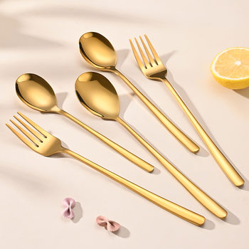 Korean Spoon 304 Stainless Steel Spoon Fork Thickeneded Long Handle Household Eating and Drinking Soup Gift Spoon Can Laser LOGO