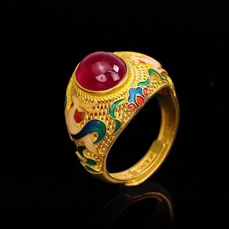 Vietnamese sand gold imitation gold ring, open ring, brass g...
