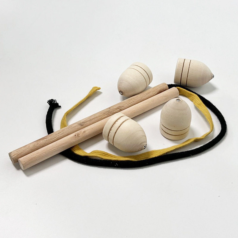 Bagged Wooden Top Set Nostalgic Toy Whip Top Traditional Two-In-One Solid Wood Wooden Fun Toys Wholesale