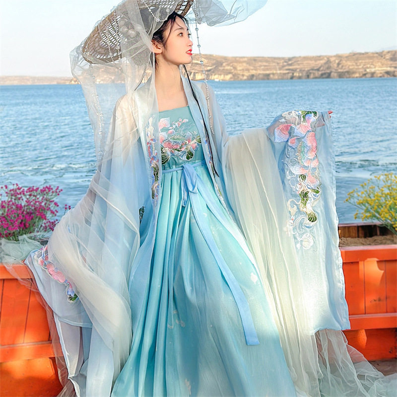 Tang Hanfu Women's Chebula Skirt Big Sleeve Shirt Heavy Industry Embroidery Wide Sleeve Flow Fairy Chest Skirt Spring and Summer Genuine Original Wholesale