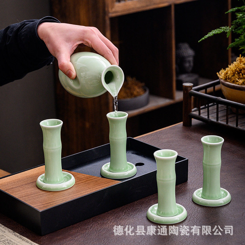 Blue and White Porcelain Wine Set Xinghua Village Bamboo Small Wine Glass Set Blue and White Porcelain Wine Set Gift