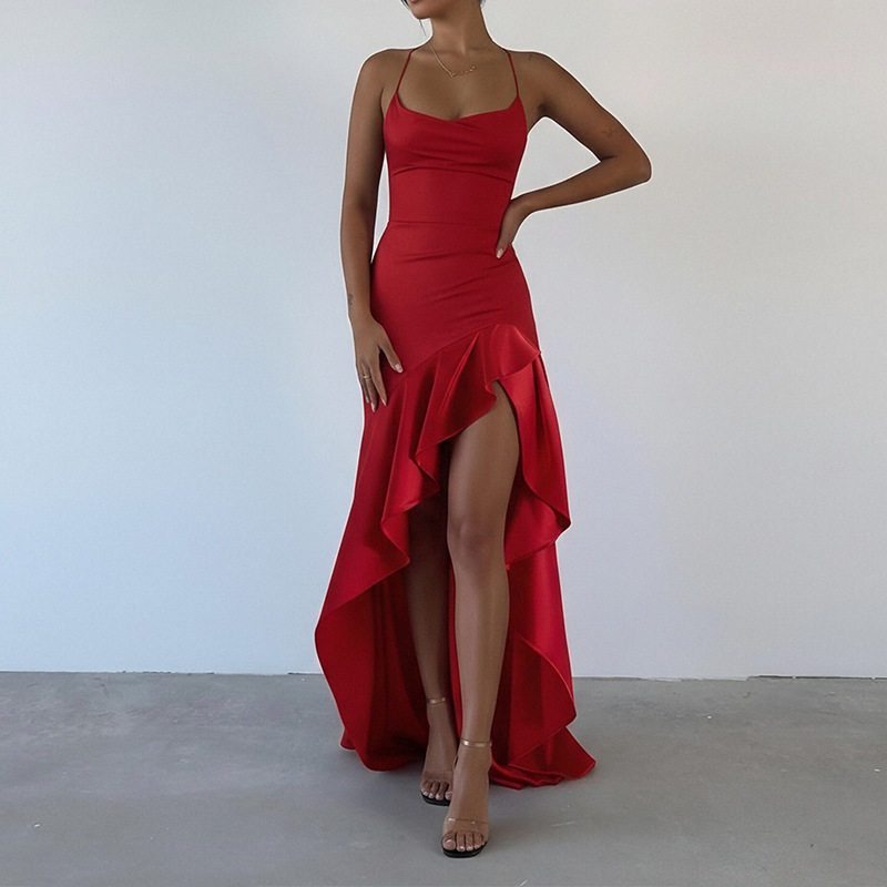 Elegant Solid Color Irregular Hem Dress Womens Summer Collection Stylish and Chic Perfect for Parties and Events
