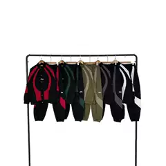 2024 European and American High Street Color-Blocked Stand-Up Collar Windbreaker Men's Trendy Brand Autumn and Winter Velvet Jacket Jacket Casual Pants Pants