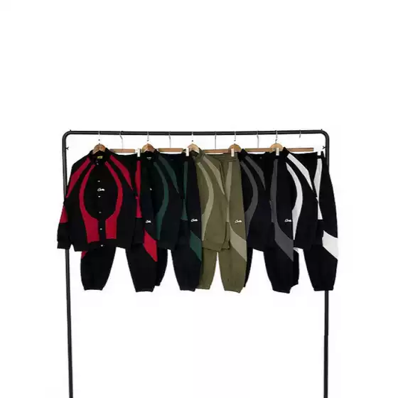2024 European and American High Street Color-Blocked Stand-Up Collar Windbreaker Men's Trendy Brand Autumn and Winter Velvet Jacket Jacket Casual Pants Pants