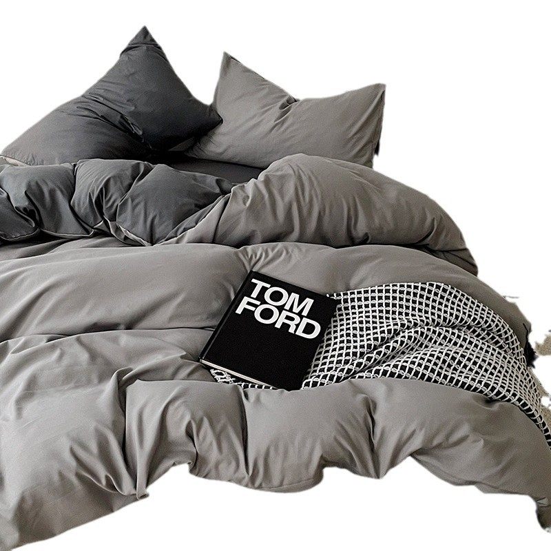 New Ins Color-matching Solid Color Washed Cotton Four-piece Set Three-piece Set Student Dormitory Quilt Set Bed Cover Bed Cover Sheet