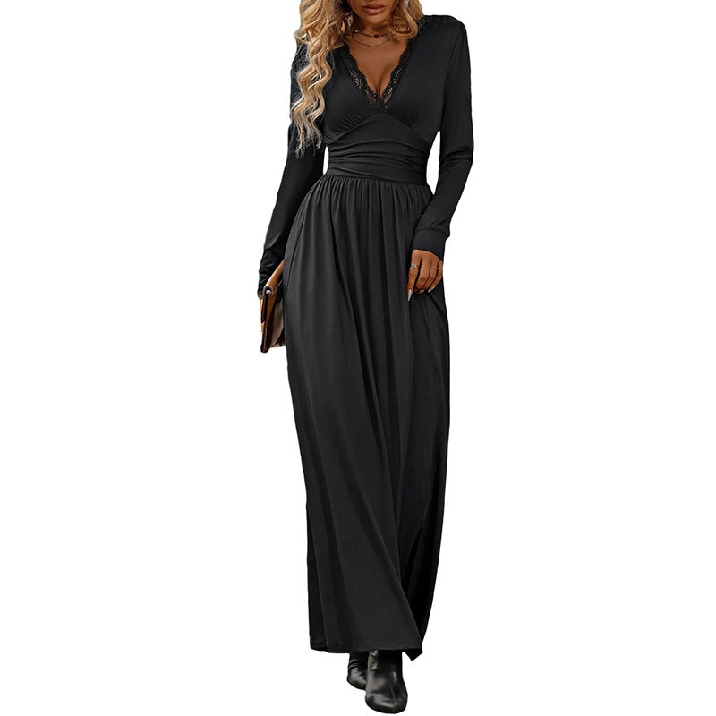 Elegant Lace V Neck Bodycon Dress Solid Color Slim Fit Sophisticated Style Perfect for Evening Events Wholesale