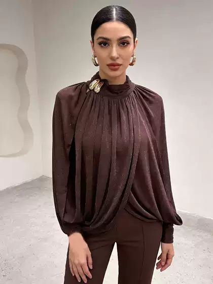 2026 Spring New Arrival European American Cross-border Elegant Lazy Style Round Neck Loose Versatile Design Sense Long Sleeve Top for Women