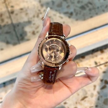 Cross-border net red with three-eye round watch women's fashion trend atmosphere diamond live explosion large dial