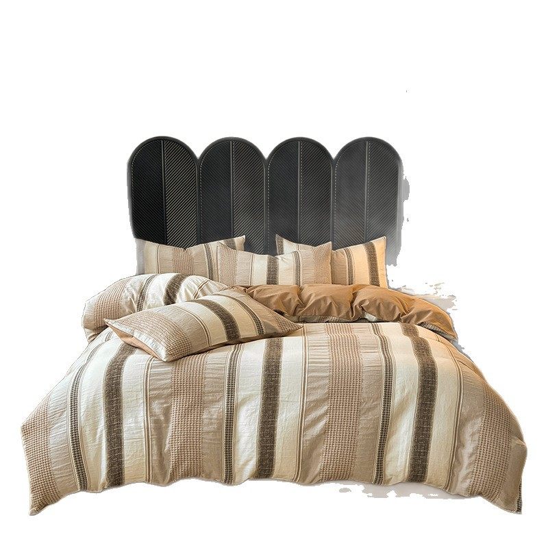 Autumn and Winter Class a Simple Cotton Brushed Bed Four-Piece Set Pure Cotton Thickeneded Yarn-Dyed Jacquard Quilt Cover Bed Sheetss and Fitted Bed Sheetss