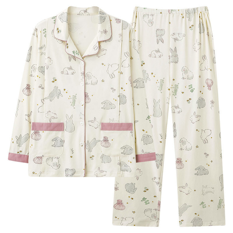 5XL Pajamas for Pregnant Women Women's Long Sleeve Postpartum Nursing Cotton Crescent Clothes Cardigan suit Autumn and Winter Home Clothes