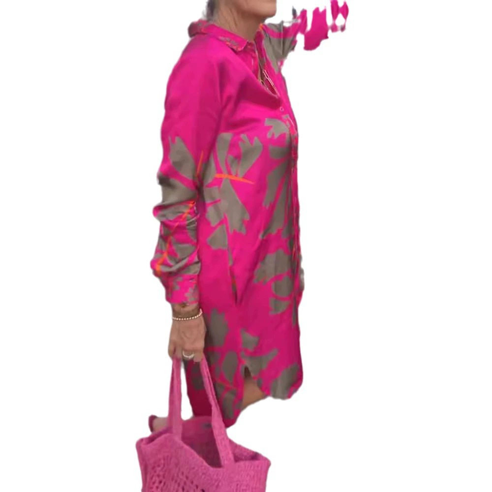 Womens Long Sleeve Floral Print V Neck Bell Sleeve Shirt Dress Mid Length Trendy Design Perfect for Casual Outings