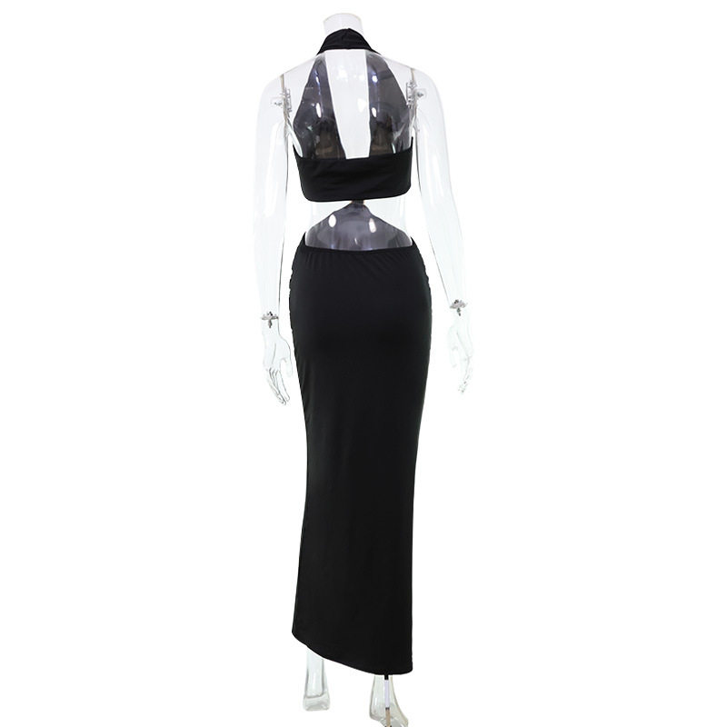 Sleeveless Deep V Neck Hollow Out Bodycon Dress Elegant Evening Gown for Women Perfect for Parties and Special Occasions