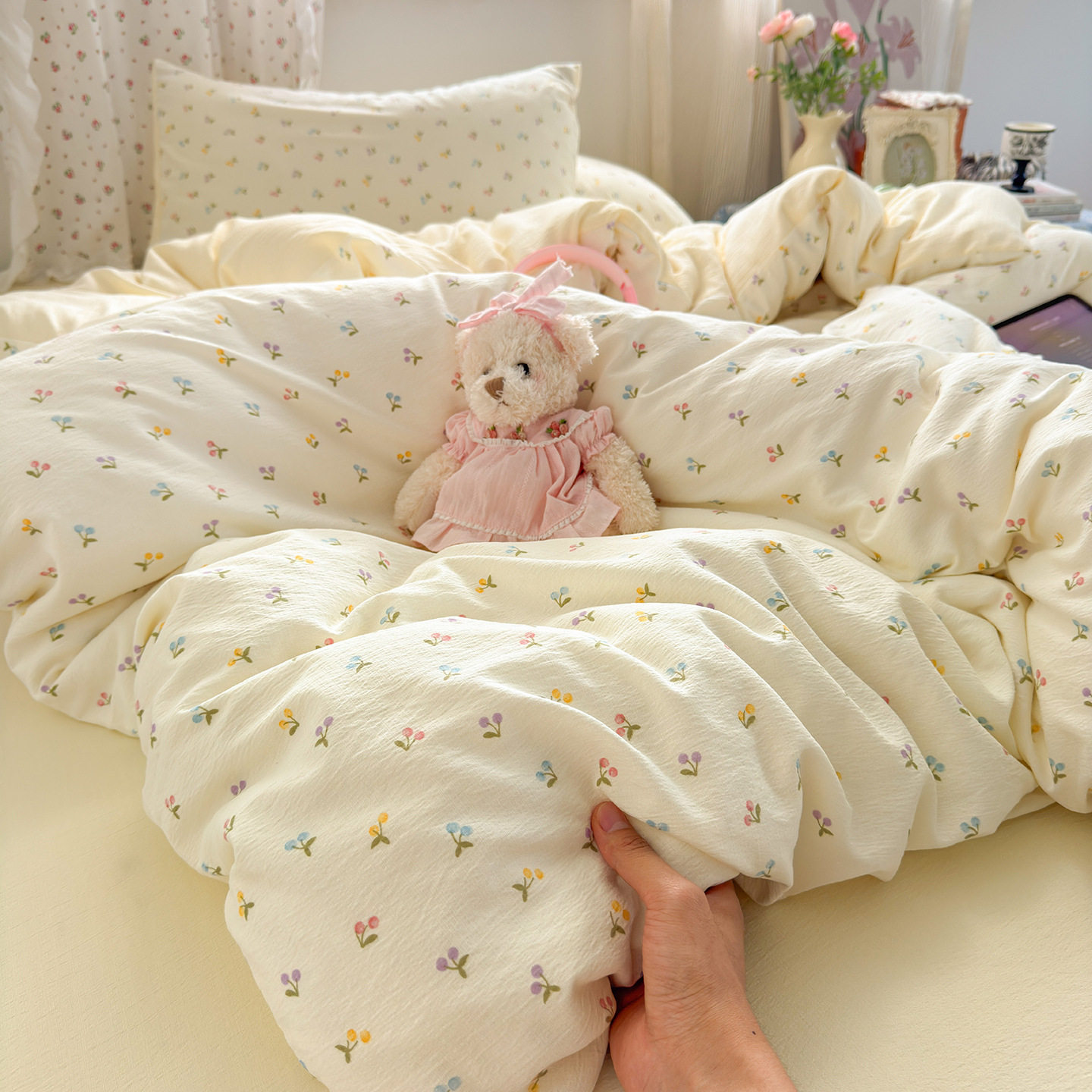 Category a Maternal and Infant Grade Four-Piece Set of Pure Cotton Double-Layer Yarn Bed Bed Sheetss and Quilt Covers New Dormitory Bed Bed Sheetss Three-Piece Set
