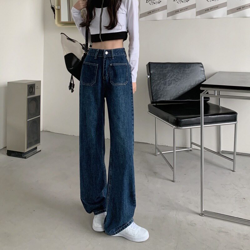 High Waisted Loose Fit Vintage Straight Leg Jeans for Women Flattering Design Street Style Ideal for Spring and Autumn