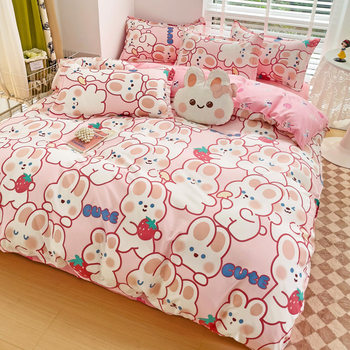 Thickened brushed three-piece four-piece set simple autumn and winter single bed sheet quilt cover small fresh bedding factory wholesale