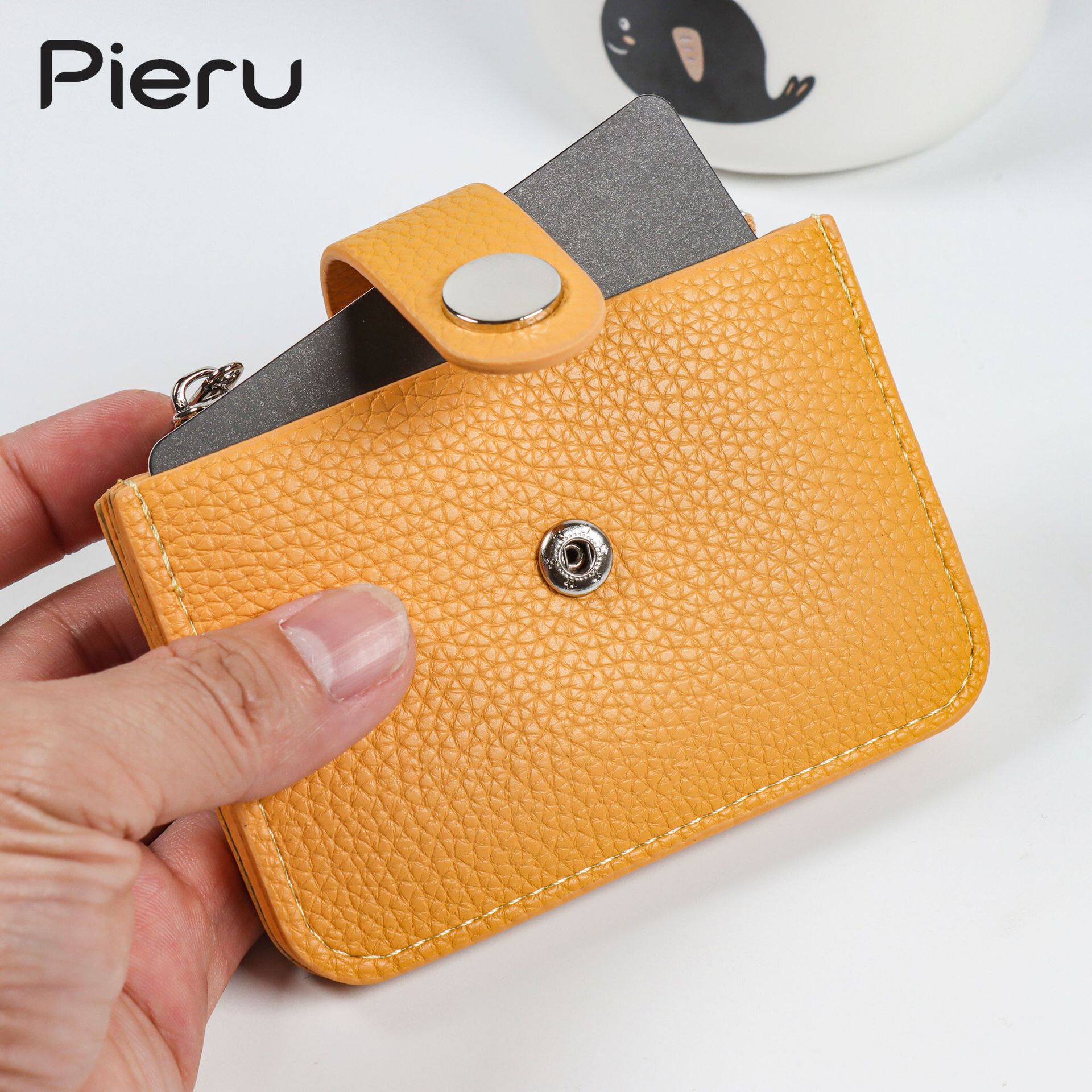 PIERU new cross-border simple buckle card holder skin-friendly litchi pattern small fresh zipper change coin card holder