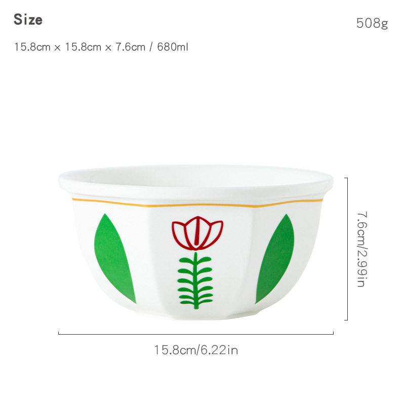 Red and Green Tulips 6inch Traditional Arabian Festival Chocolate Dessert Bowl Ceramic Microwave Oven Suitable