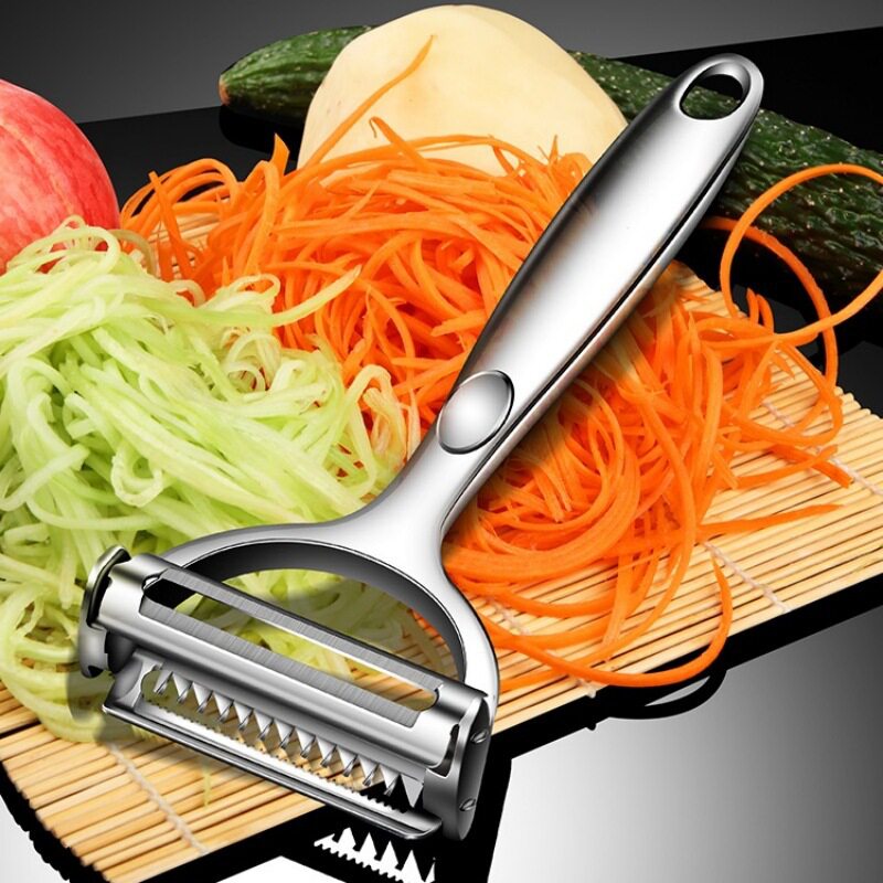 Amazon Cross-Border Two-In-One 0.05kg Peeling Knife Stainless Steel Peeler Artifact Fruit Peeling and Grating Loofah