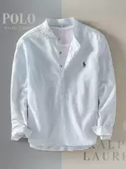 2025 Men's Casual Shirt Korean Style Slim Fit Solid Color Stand Collar Pullover Commuter Shirt Versatile and Comfortable