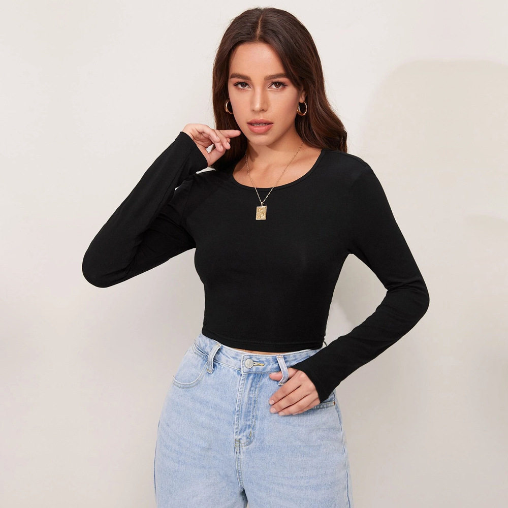 Womens Slim Fit Long Sleeve T Shirt High Stretch Versatile Trendy Design Autumn Winter Fashion Wholesale Available