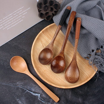 Japanese-Style Nanmu Lotus Wood Spoon Round Mouth Soup Spoon Rice Spoon Wooden Spoon Retro Wrapped Wooden Spoon Dessert Spoon Customizable with Logo