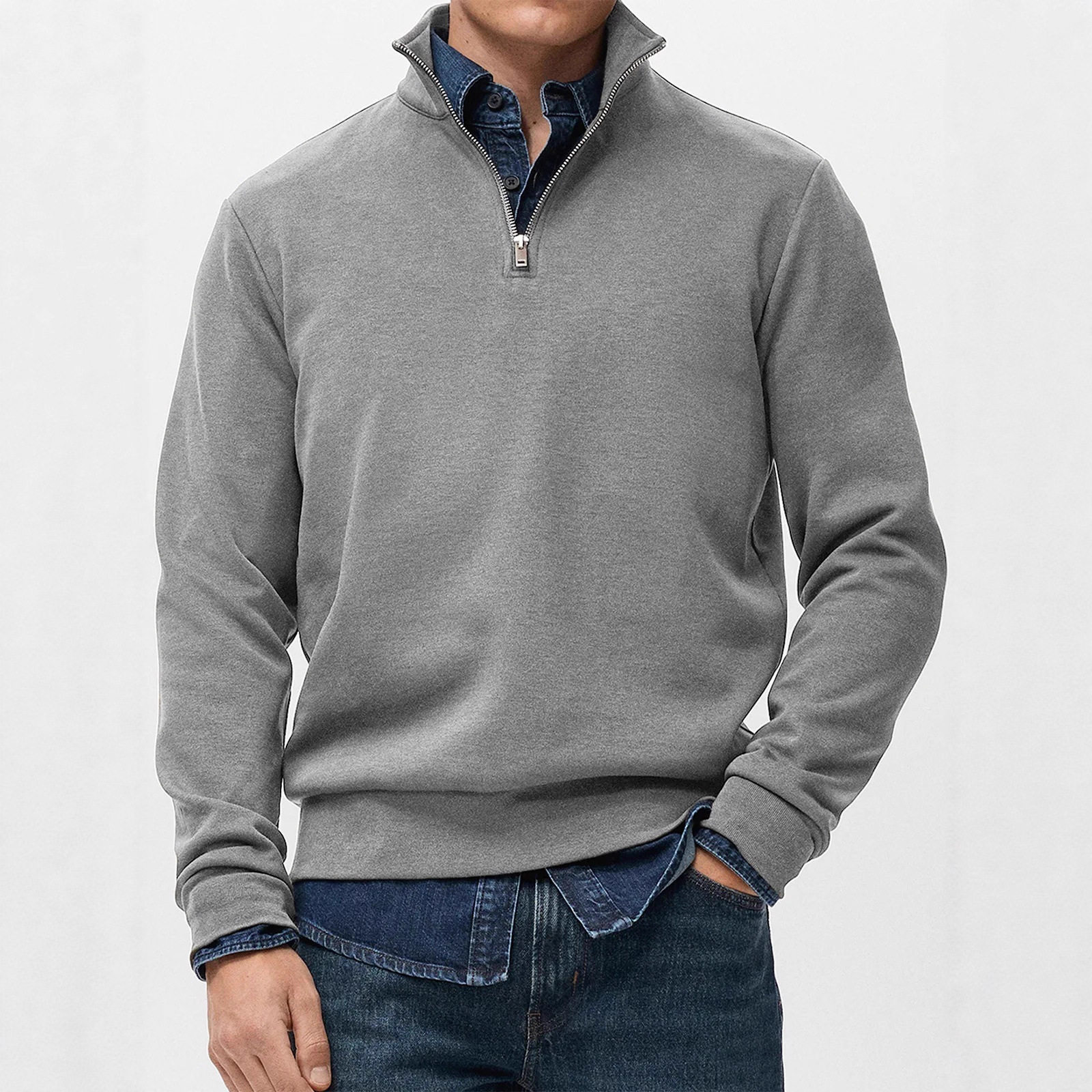 2025新款跨境亚马逊男士百搭运动衫时尚休闲半拉链立领长袖卫衣男