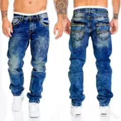 2024 cross-border Europe and the United States new jeans casual bright line trousers straight men's pants hip-hop jeans