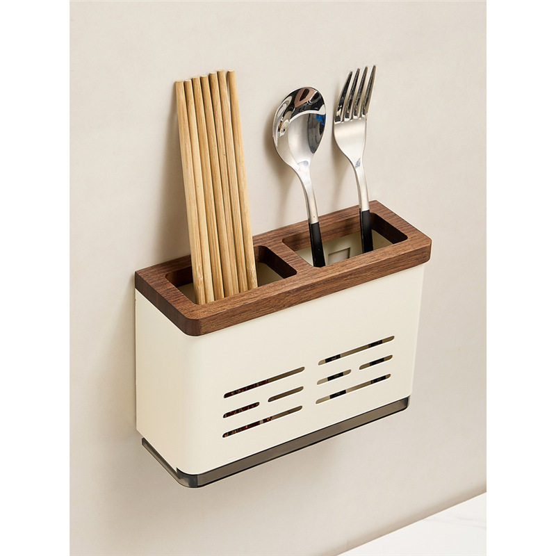 Milky White Walnut Knife Holder Storage Rack Kitchen Wall-Mounted Knife Holder Chopstick Barrel Integrated Multi-Functional Knife Storage Rack