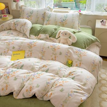 Winter Thickeneded Milk Velvet Four-Piece Set Double-Sided Velvet Quilt Cover Coral Flannel Bed Sheets Quilt Cover Three-Piece Set