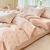 New Style Fitted Sheet Four-Piece Set, Fresh and Thickened Brushed Bed Sheet Duvet Cover Dormitory Cartoon Three-Piece Set Gift Wholesale