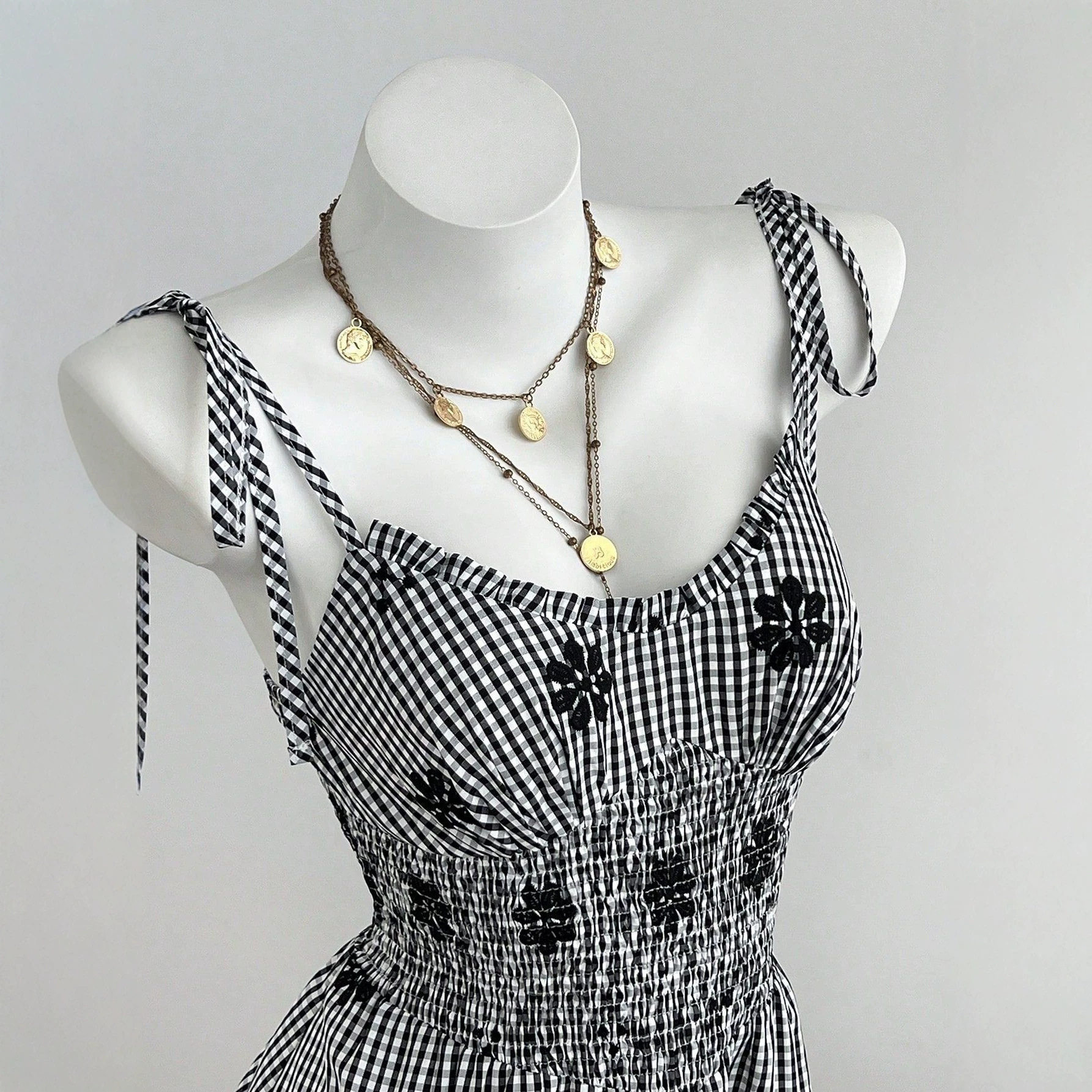 Summer Plaid Ruffle Hem A Line Dress Waist Defining Elegant Lightweight Fabric Perfect for Casual Outings Ready to
