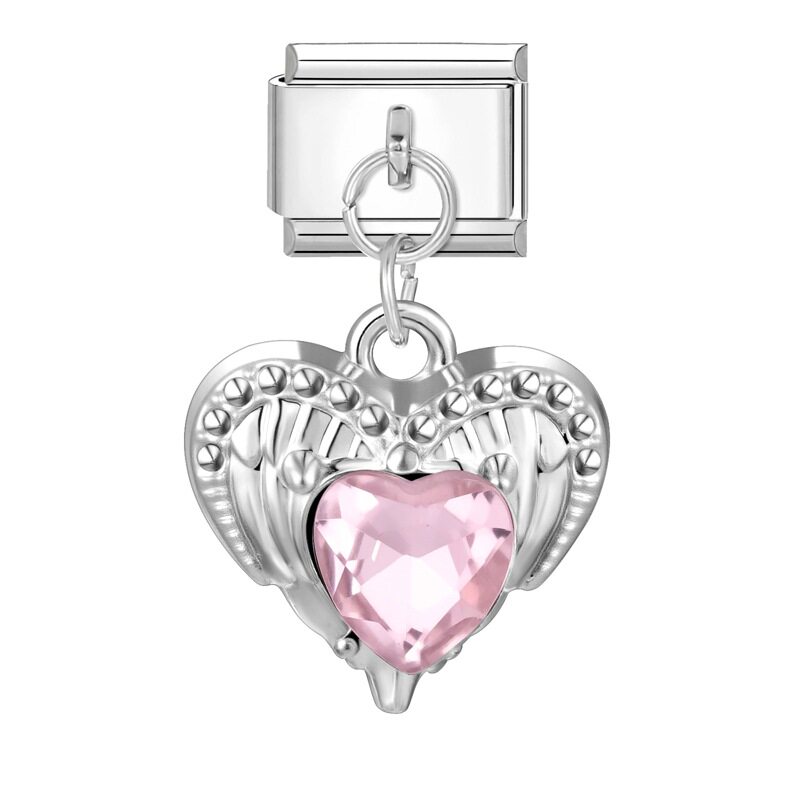 スチールボトムペンダント - ピンクダイヤモンドハート