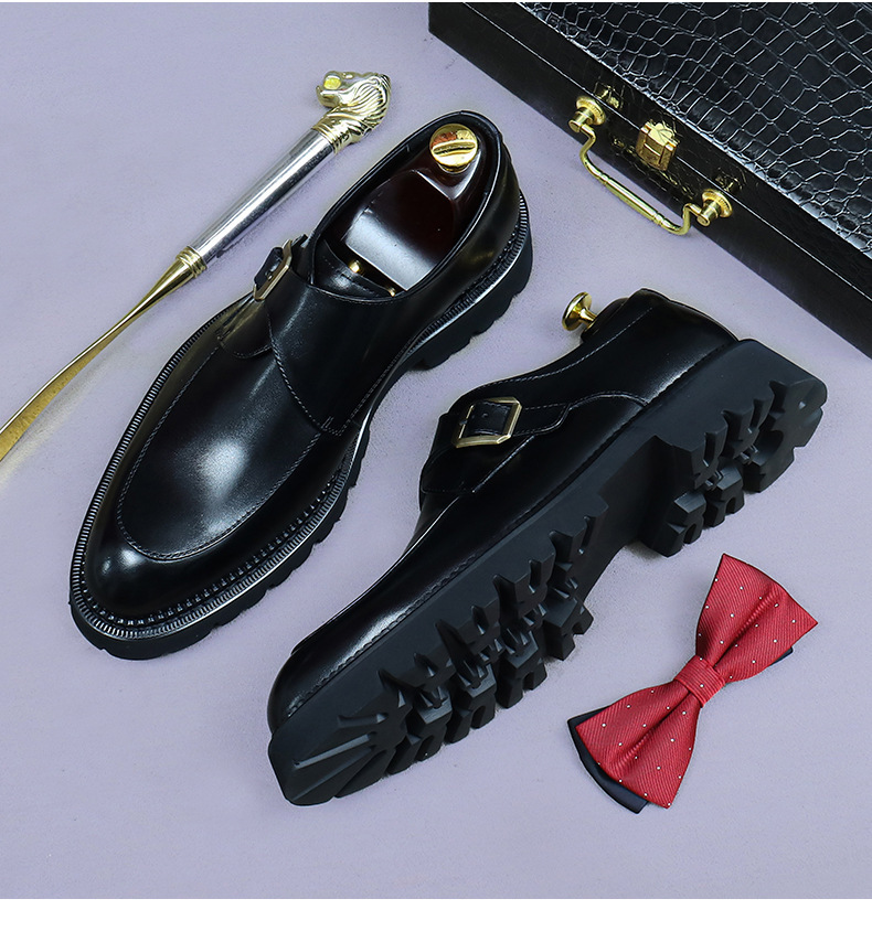 Giày monk strap nam da bò mũi tròn khóa thủ công — nâu, đen