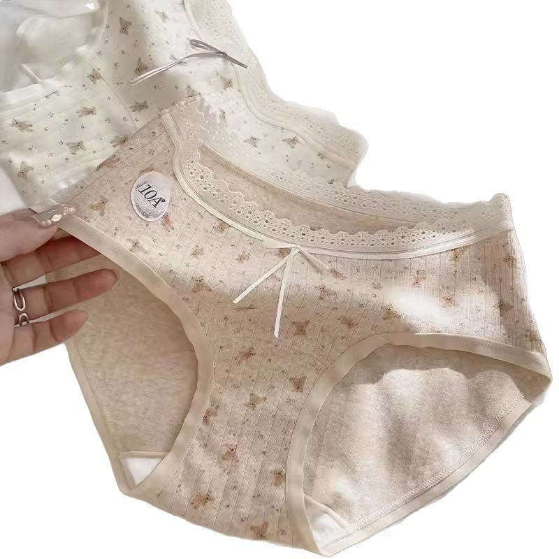 Spring and summer 10A baby cotton underwear women's cotton bear breathable young girl's cotton long crotch ladies briefs