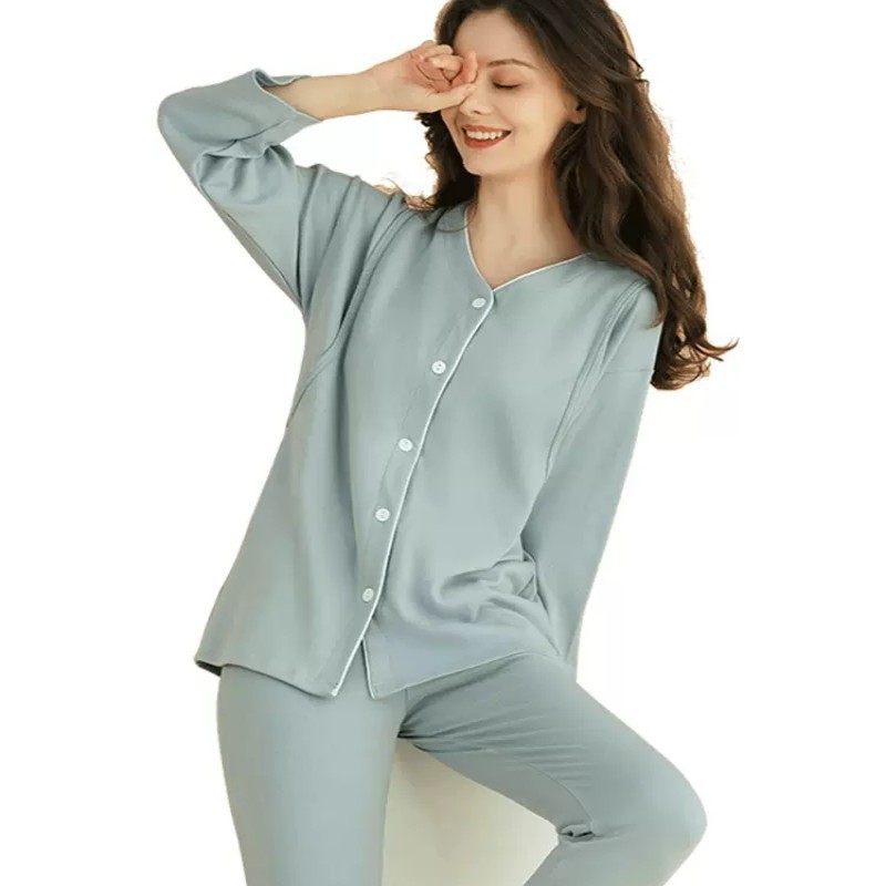 Postpartum Clothing Postpartum Cotton Spring, Autumn and Winter Maternity Nursing Pajamas Set Breastfeeding Home Clothes October 11 Thickeneded
