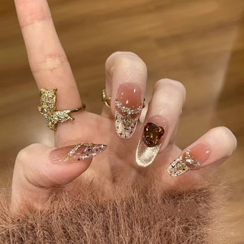 Autumn New Full Diamond Heavy-Duty Nail Pieces, Accessible Luxury, High-End Handmade Wearable Nails, Ins Style Whitening Fake Nails