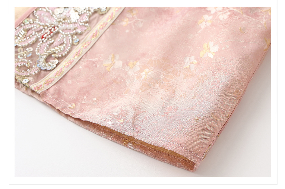 Áo khoác cardigan nữ thêu nổi cầu kỳ cổ chữ V dáng suông — Phấn phủ Peach Mist (giao hàng trong 7 ngày)
