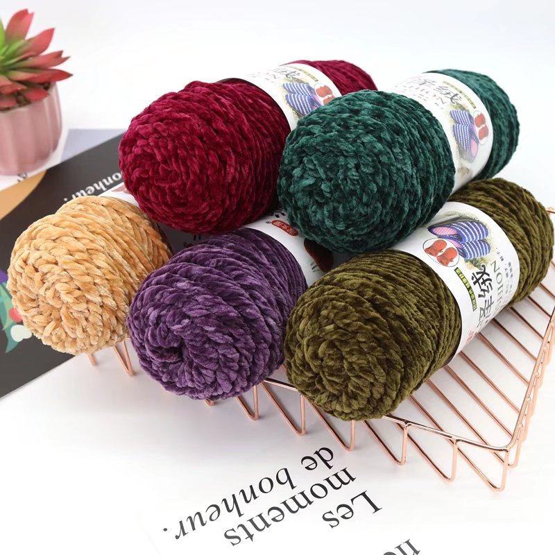 Three-strand glossy fluff thread medium thick thread hand-woven cotton shoes scarf hook shoes hat ice strip thread gold velvet wool