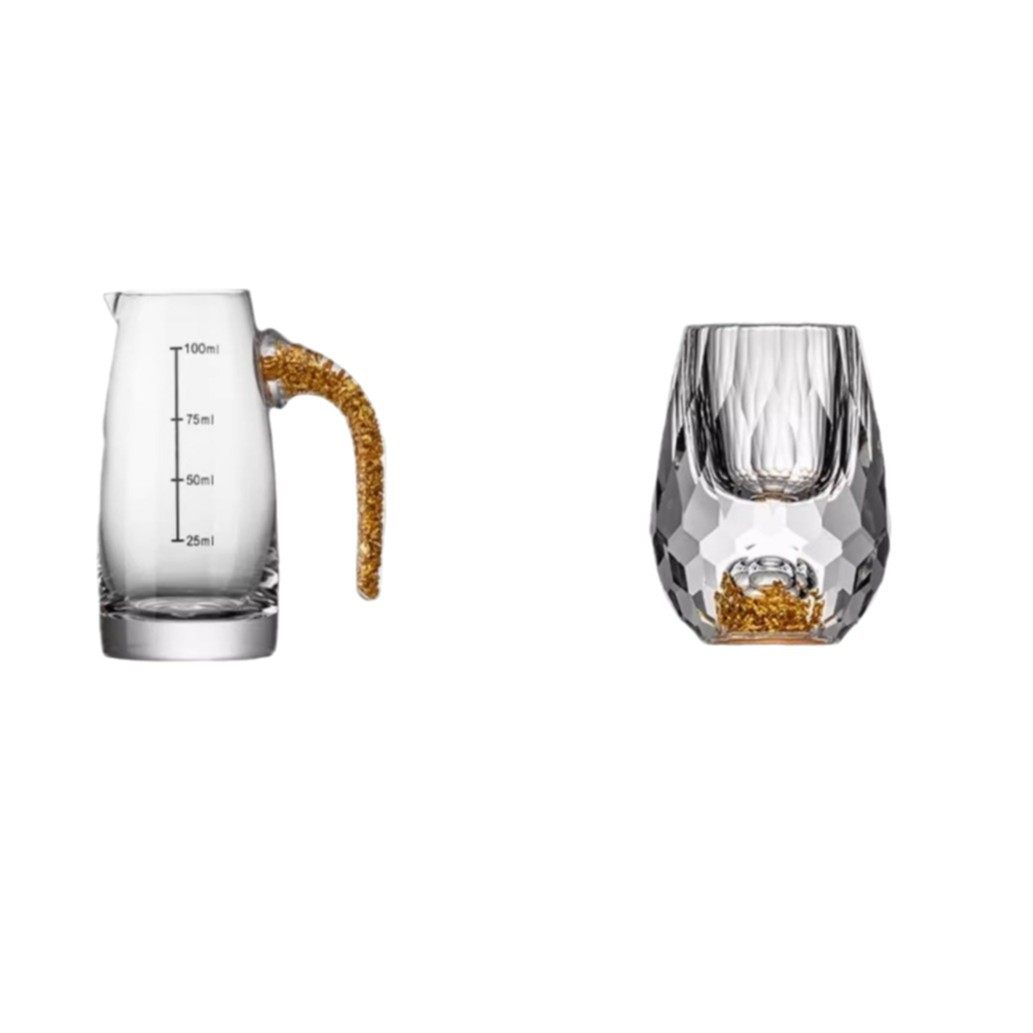 High-End Gold Foil Thickened Liquor Dispenser, White Wine Cup, Crystal Glass Cup, Household Graduated Small Wine Cup, Chinese-Style Wine Cup, Wine Set
