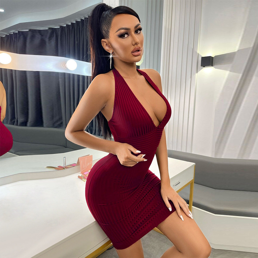 V Neck Bodycon Dress Slim Fit Waist Defining Sexy Style Spring Summer Fashion for Women Wholesale Available