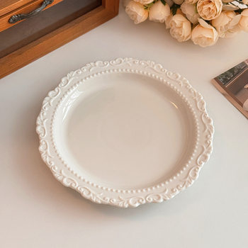 French High-End Ceramic Embossed Dinner Plate Ins Retro High-Value Plate Cute Cream Style Dessert Dinner Plate