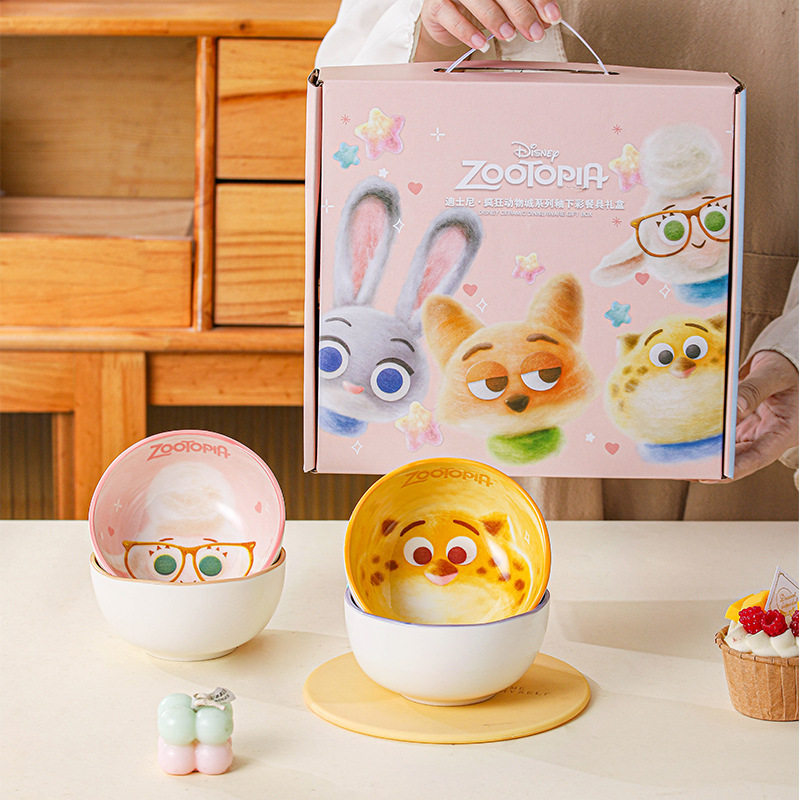Zootopia Creative Ceramic Rice Bowl Underglaze Color Tableware Set Gift Box Practical Opening Gift Housewarming Souvenir