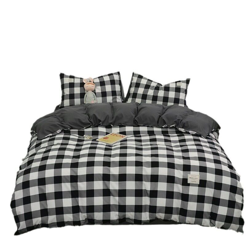 Japanese style unprinted wind water washed cotton sanding bed four-piece set student dormitory bed sheet quilt cover three-piece set wholesale