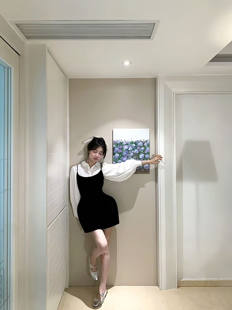 2025 New French Style White Poio Collar Long-Sleeved Shirt Women's Autum Slim Suspender Dress Two-Piece Set