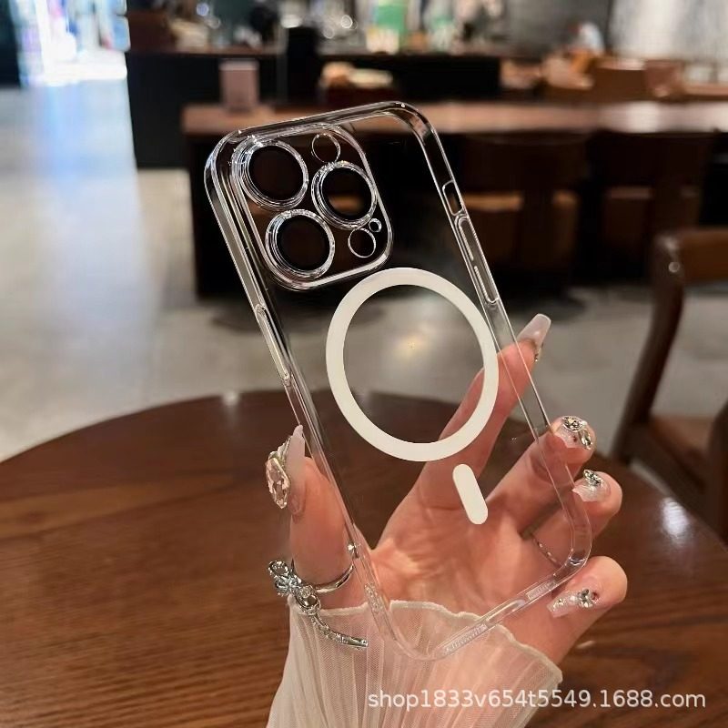 Applicable to Apple 15pro/MagSafe magnetic phone case iPhone13/12 high transparent pc fine hole magnetic phone case 11
